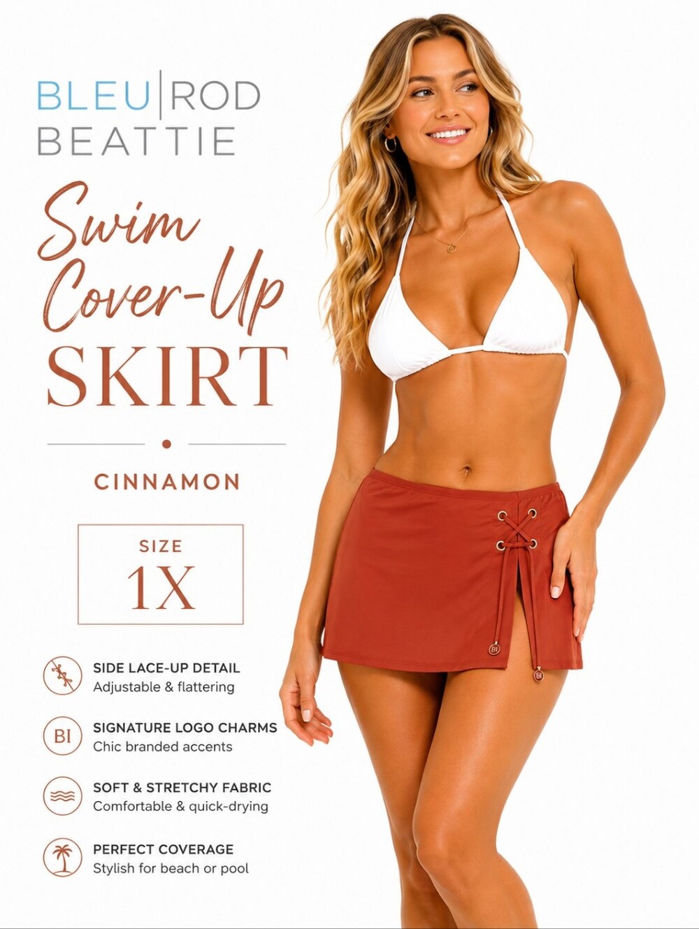 Bleu Rod Beattie Cinnamon Lace Up Swim Cover-Up Skirt – NWT
